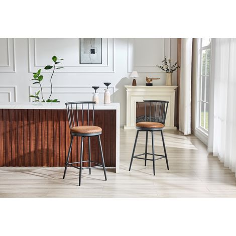 Tabouret de bar en métal marron avec siège rembourré, style Windsor industriel, robuste et facile d'entretien (1/5)