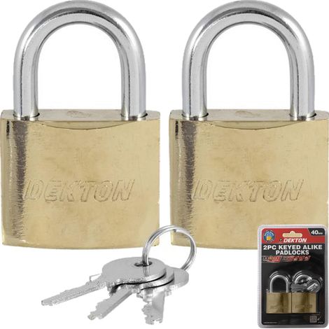 Dekton 2pc 40mm Short Steel Shackle Outdoor Security Padlock & Keys Alike (1/5)