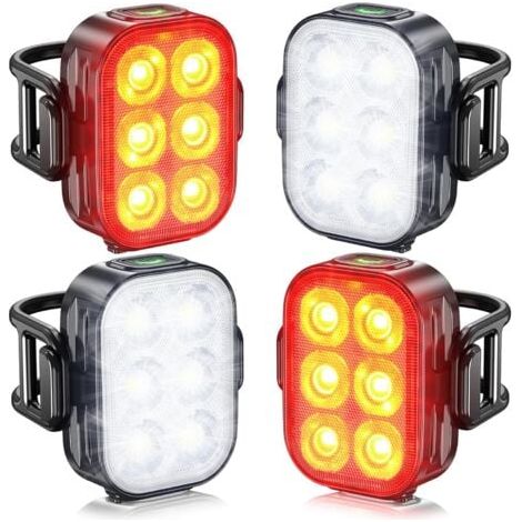 Lumiere Velo,Feux Avant et Arrière de Vélo, IP65 Imperméable à l'eau USB Rechargeable, Équipé de 6 Perles de Lumière LED Super Lumineux, 4 + 6 Modes D'éclairage, Adapté pour la Conduite de Nuit. (1/5)