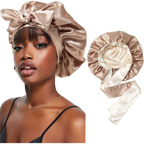 Satin-Nachthaube – 1-teilig – Wendbar – Schutz für lockiges Haar – Für erholsamen Schlaf – Schwarz und Gold (1/5)
