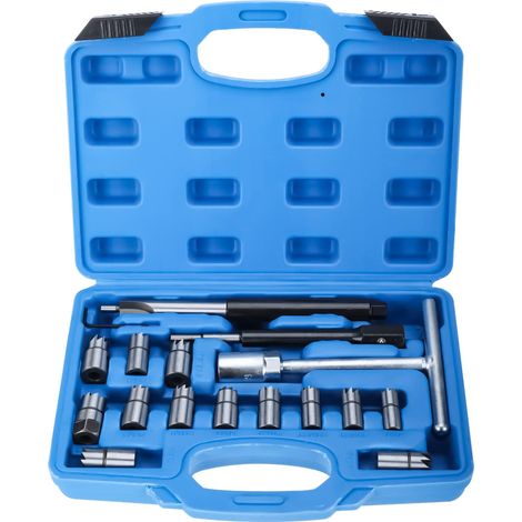 Kit de 17 pièces Fraise de Siège d'Injecteur Diesel - 17mm 19mm Alésoir pour Injecteur avec Coffret