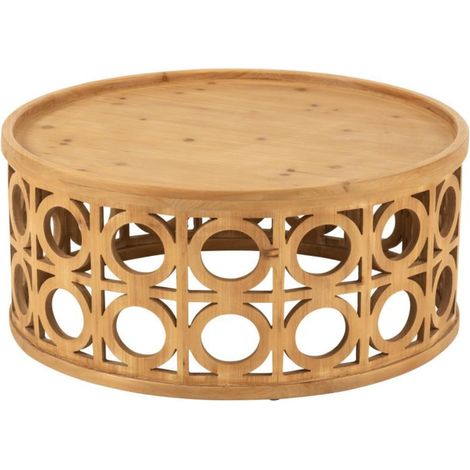 Table basse ronde sculptée en bois D78 - CAHUITA (1/5)