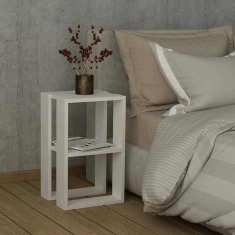 Dmora - Nachttisch Imai, Niedrige Kommode, Tisch, Multifunktionaler Nachttisch, 30x30h55 cm, Weiß, mit verstärkter Verpackung (1/3)