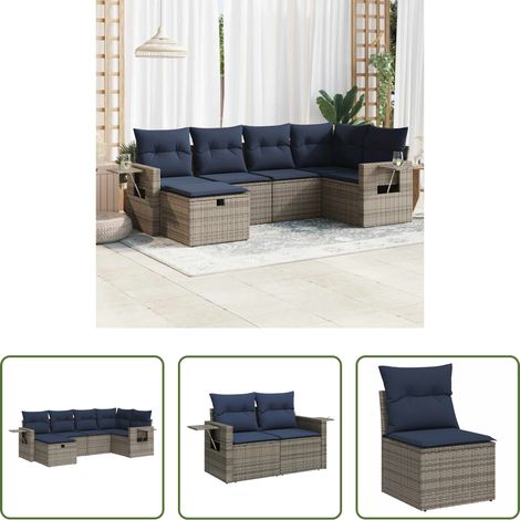 vidaXL Canapé en résine - Salon de jardin 6 pcs avec coussins gris résine tressée (1/5)