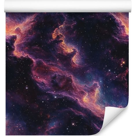 Papel pintado de galaxia en acuarela, azul marino e índigo, fondo morado, 50x1000 cm. (1/5)