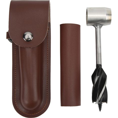 Hand Auger Wrench Set Stainless Steel Multifunctional Portable Manual Wood Auger Drill Bit with Storage Bag Brown Leather Bag and Holster