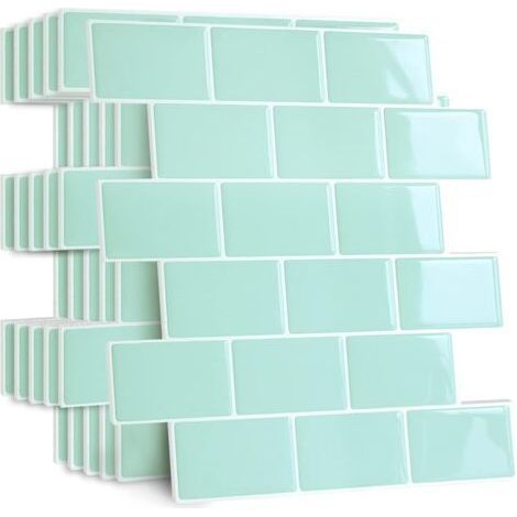 Plus épais Credence Adhesive pour Cuisine Salle de Bain, Faux Carrelage Adhesif Mural Noir Credence Cuisine Adhesive, ImperméAble Dalle PVC Adhesive Murale (1/5)