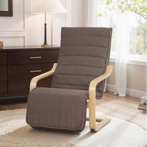 Relaxsessel mit verstellbarer Fußstütze, 5 Positionen, Birkenholzrahmen, Braun OKMYHOME (1/5)