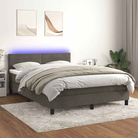 Cama box spring colchón y LED terciopelo gris oscuro 140x200 cm (1/5)