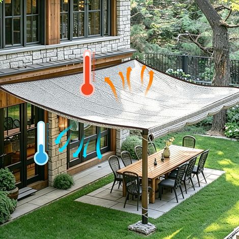 Toile d'ombrage en aluminium 3 x 3 m - Réflectivité 80 % - Argent - Tissu en maille respirante avec œillets - Protection solaire pour camping-car, tente, jardin, voiture et poulailler (1/5)