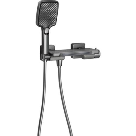 Waterfall bathtub faucet, bathroom mixer with shower, wall-mounted faucet, brass, grey