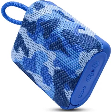 Enceinte Bluetooth GO 3 camouflage bleu avec 3 heures d'autonomie, idéale pour une utilisation en extérieur