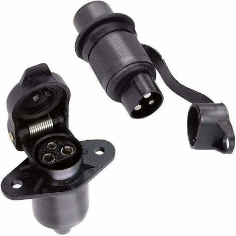 Prise 3 broches agricole mâle et femelle 12V – Étanche avec capuchon – Contacts nickelés pour connexion rapide – Compatible remorques et tracteurs (1/5)
