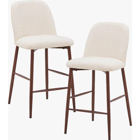 SELIA Lot de 2 tabourets en tissu beige pieds couleur bois foncé (1/5)