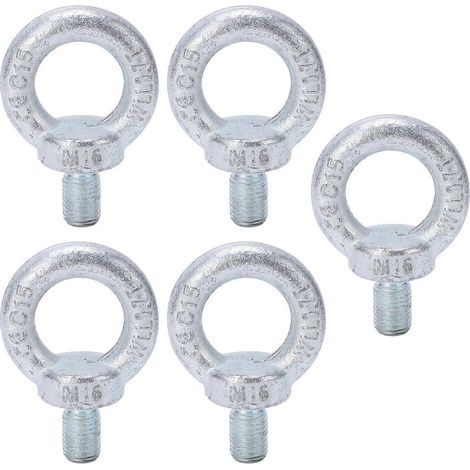 Lot de 5 boulons à œil de levage à épaulement, en acier Q235 zingué blanc, avec anneau fileté pour applications industrielles M16 (1/5)