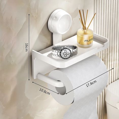 Boîte à papier toilette à ventouse (blanche) - Porte-rouleau de papier toilette - Rangement pour rouleaux de papier toilette - Support mural sans perçage (1/5)