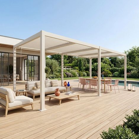 Pergola bioclimatique beige. aluminium et acier. 3x6m. lames orientables (1/5)