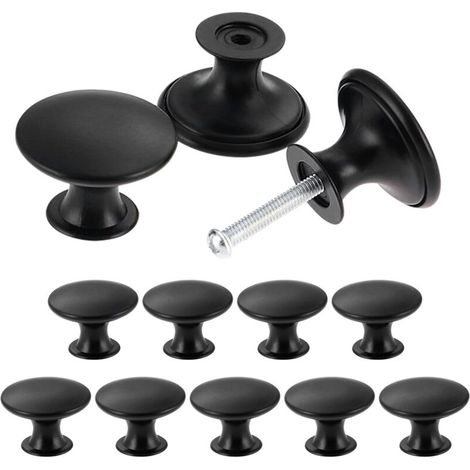 Lot de 12 boutons de meuble vintage, poignées de cuisine anciennes, ronds, 30 mm, noirs (1/5)