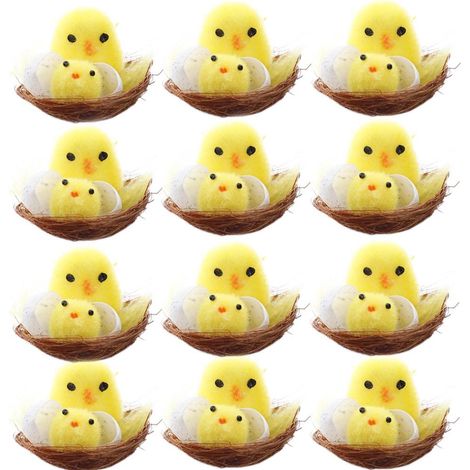 12 mini poussins de Pâques jaunes, jouets de décoration simulation, décoration printanière pour maison, jardin, fête, cadeaux pour enfants (1/5)
