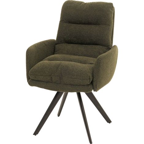 Chaise de salle à manger chaise de cuisine pivotante position automatique tissu/textile bouclé vert avec accoudoir 040006290
