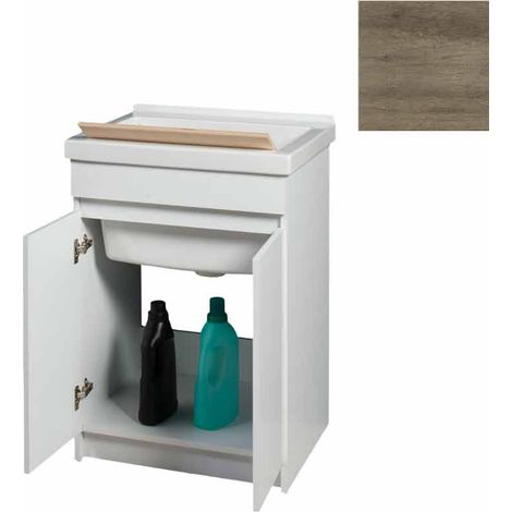 Mobile Lavatoio in Ceramica 2 Ante con Strofinatoio in Legno Massello 60x50x86A cm Olmo Naturale (1/5)