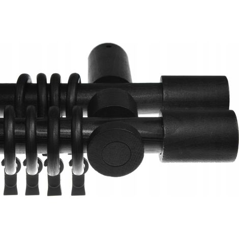 Double tringle à rideaux en bois noir, tringle à rideaux cylindrique de 280 cm (1/5)
