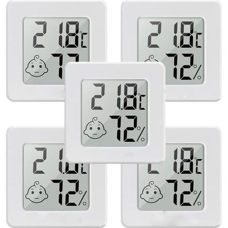 5 pièces Mini Hygrometre Thermometre Interieur Thermomètre Hygromètre Numérique LCD Moniteur de Température et Humidimètre pour Maison Bureau