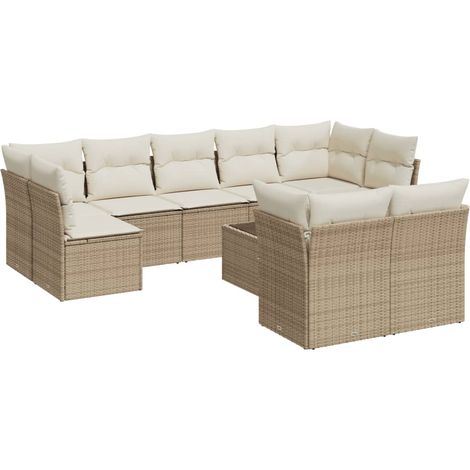 Maison Exclusive - Set Divano da Giardino 10 pz con Cuscini Beige in Polyrattan (1/3)