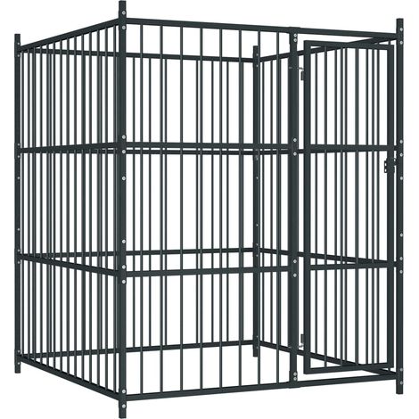Vidaxl – Chenil d'extérieur pour chiens 150 x 150 x 185 cm – Acier noir – Système de verrouillage à loquet – Pour espaces extérieurs