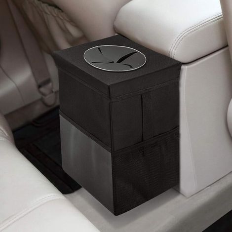 Poubelle de voiture avec couvercle – Sac poubelle à suspendre avec poches de rangement, organiseur étanche pliable et portable, grande capacité 10 L (1/4)
