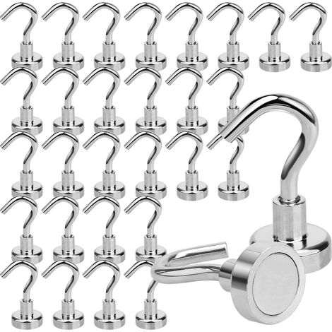 30 ganci magnetici potenti da 16 mm, ganci magnetici al neodimio  Capacità di carico 36 kg / 79 libbre, argento (1/5)