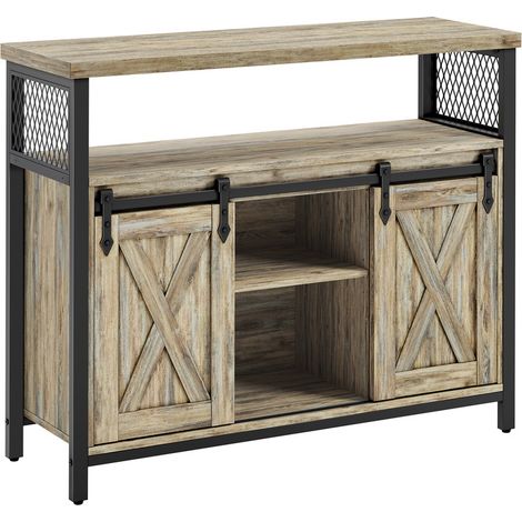 Vasagle – Buffet cuisine avec 2 portes coulissantes – Dimensions 33 x 100 x 80 cm – Étagères réglables – Matériaux aggloméré et acier – Couleurs marron turquoise et noir d'encre