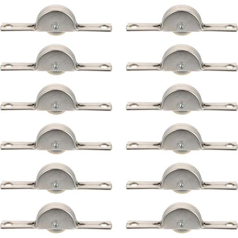 12pcs Poulies de Porte Coulissante en Acier et Cuivre, Roulettes Simples Résistantes à L'usure Support, Faciles à Installer pour Tiroirs et Portes Coulissantes (1/5)
