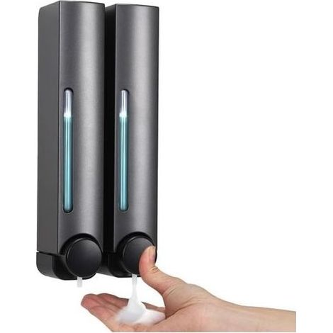 Distributeur de Savon Mural, Distributeur Gel Douche,Distributeur Shampoing 2 en 1 et Après-shampoing sans Perçage pour Salle de Bain Cuisine Marché Hôtel Restaurant 380ML2, 107.728cm (1/5)