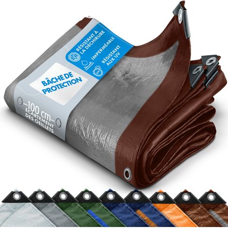 Toile multiusage avec Oeillets imperméable 80 g/m² Marron / argent 6 x 1,5 m (1/5)