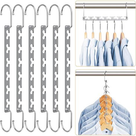 Platzsparender Kleiderbügel, Magische Metall-Organizer-Kleiderbügel, Multifunktionaler, rutschfester Edelstahl-Kleiderbügel, Spart Platz im Kleiderschrank (6er-Pack)