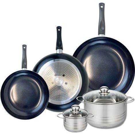 Ensemble de 3 Poêles de cuisson 24, 28 et 32 cm et 2 faitouts 12 et 20 cm Elo Prima Brillant (1/5)