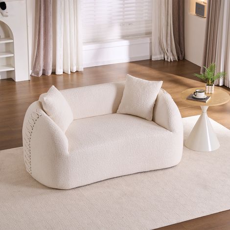 Canapé modulable moderne 2 places incurvé, compressé sous vide – avec laçage décoratif sur les accoudoirs, dimensions compactes, idéal pour les petits logements et appartements, aucun montage requis – (1/5)