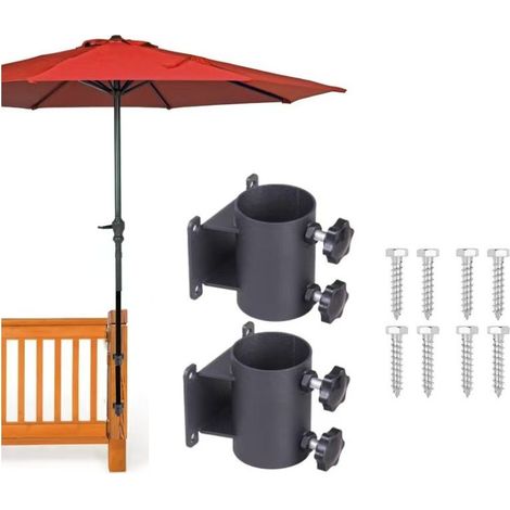 2 x Support Parasol Balcon pour Mât de de Diamètre, Porte Parasol Fixation Balustrade avec 8 Vis pour Terrasse, Jardin, Bar