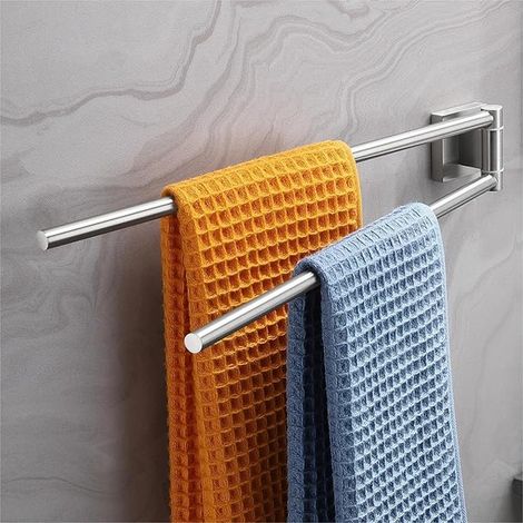 Arm Swivel Towel Rack Wall Mounted 304 Stainless Steel Brushed Silver Wall Mounted Towel Rack for Bathroom and Kitchen