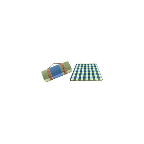 Tapis de pique-nique en cuir bleu à treillis, 2 x 2 mètres, avec sangles (1/5)