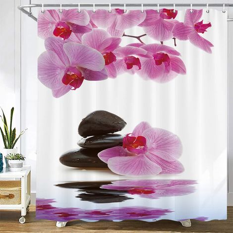 Rideau de douche à motif pierre, rideau en tissu lavable avec crochets, rideau de salle de bain décoratif, pierres, rideaux de douche 3D L220 x H180 cm