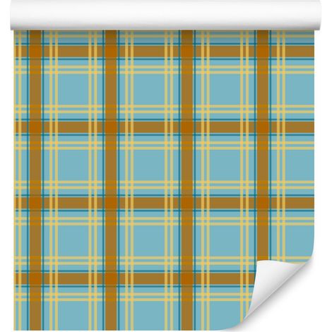 Gelb-blau karierte Tapete, Gold, Türkis und Grün, 50 x 1000 cm (1/5)