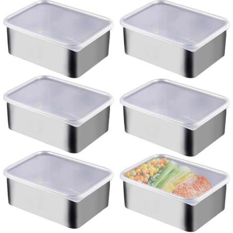 BUNTHAUS Boîtes de Conservation Boite Alimentaire Lot de 6 Boite de Conservation Boîte à Bento en Acier Inoxydable Bento en Acier Inoxydable de Qualité Supérieure Réutilisables avec Couvercle (1/4)