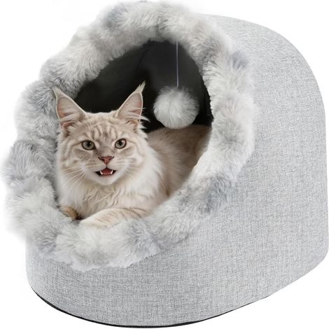 Panier Moelleux pour Chats et Petits Chiens,Tapis De Grotte Lavable,Maison pour Chats d'intérieur ou Petits Chiens, Lits et Meubles pour Chat -Gris(L) (1/5)