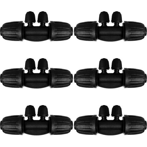 Conector de manguera de riego de 4 vías y 6 piezas para tubos de 13/16 mm a 4/7 mm, conector de manguera en forma de T con púas, conector de riego por goteo de 4 vías para jardín y césped.