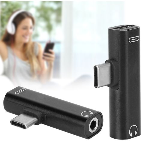 2 Pièces Câble Audio Type-C vers 3.5mm avec Charge, Adaptateur Double Jack Casque (Noir)