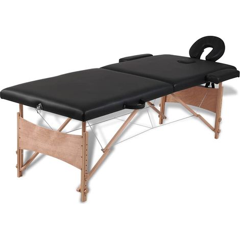 Table de massage pliable 2 zones en bois noir, réglable 62-82 cm, 186 x 68 cm - PANGIVO (1/5)