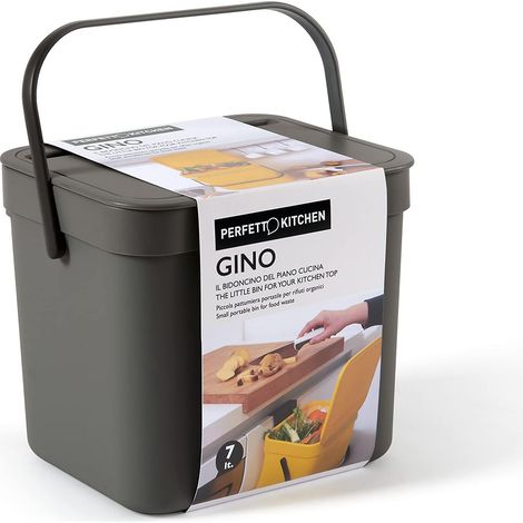 Perfetto PATTUMIERA UMIDO / RIFIUTI ORGANICI DA APPENDERE - coll. GINO - 7 litri - Antracite (1/5)