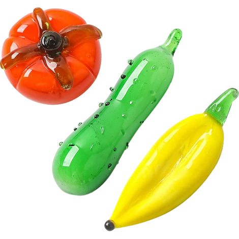 Lot de 3 sculptures de fruits en verre, mini-figurines de légumes artificiels en verre pour la décoration de la maison, du bureau, du bar ou d'un mariage. (1/5)